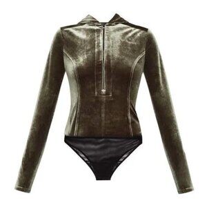 BCBG MAX AZRIA HOODED BODY VELVET OLIVE